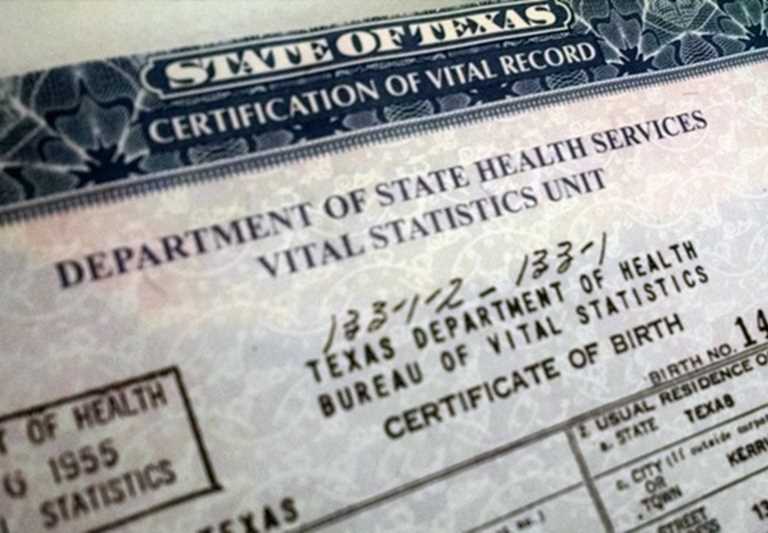 Certificado de nacimiento de Texas